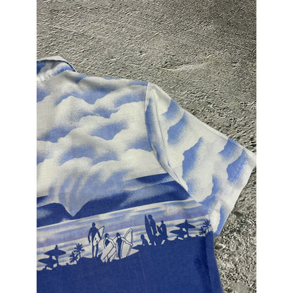 Hawaiian Shirt vintage Daymo made in USA blue beach surf 80s