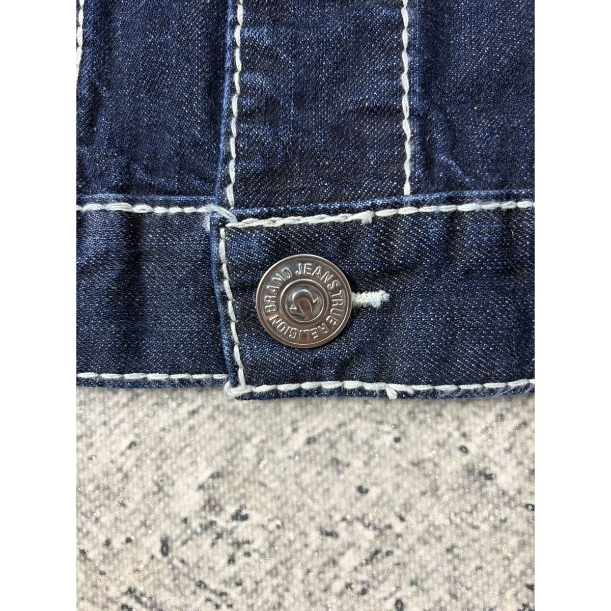 True Religion Raw denim jacket navy Blue white fat stithing