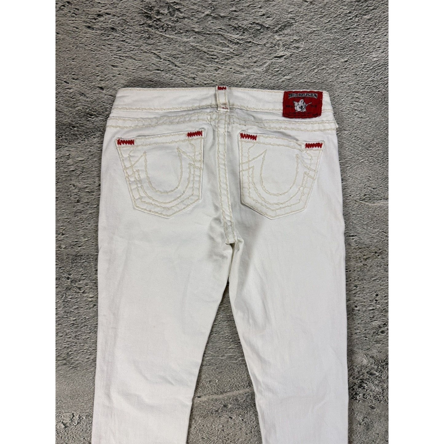 True Religion vintage white jeans slim Stella red stitching