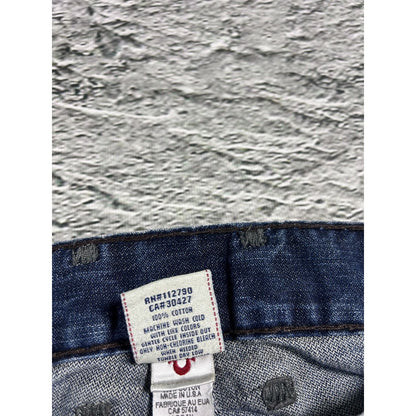 True Religion blue jeans white thick stitching Logan