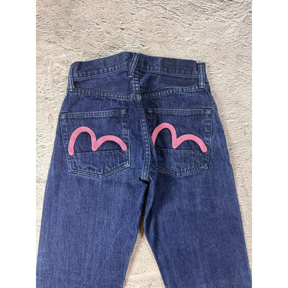 Evisu Donna blue jeans pink seagull embroidered