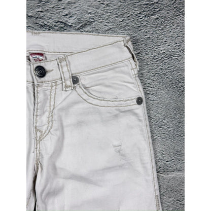 True Religion white jeans beige stitching Ricky Super T
