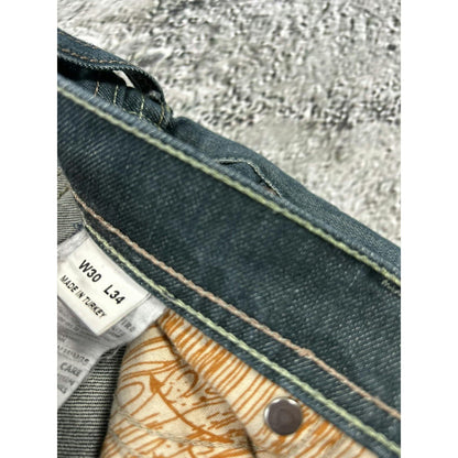 Evisu x Puma vintage navy green jeans seagulls distressed