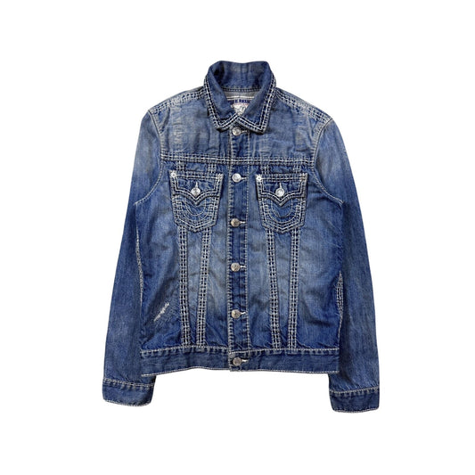 True Religion denim jacket blue white stitching trucker