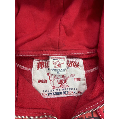 True Religion vintage red zip hoodie thick stitching Y2K