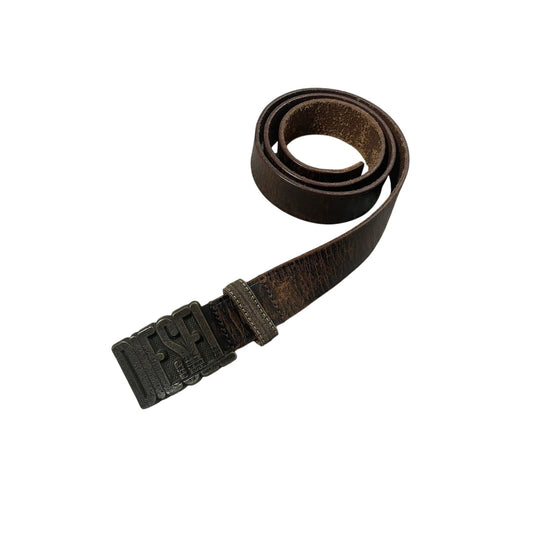 Diesel leather belt big buckle Y2K brown