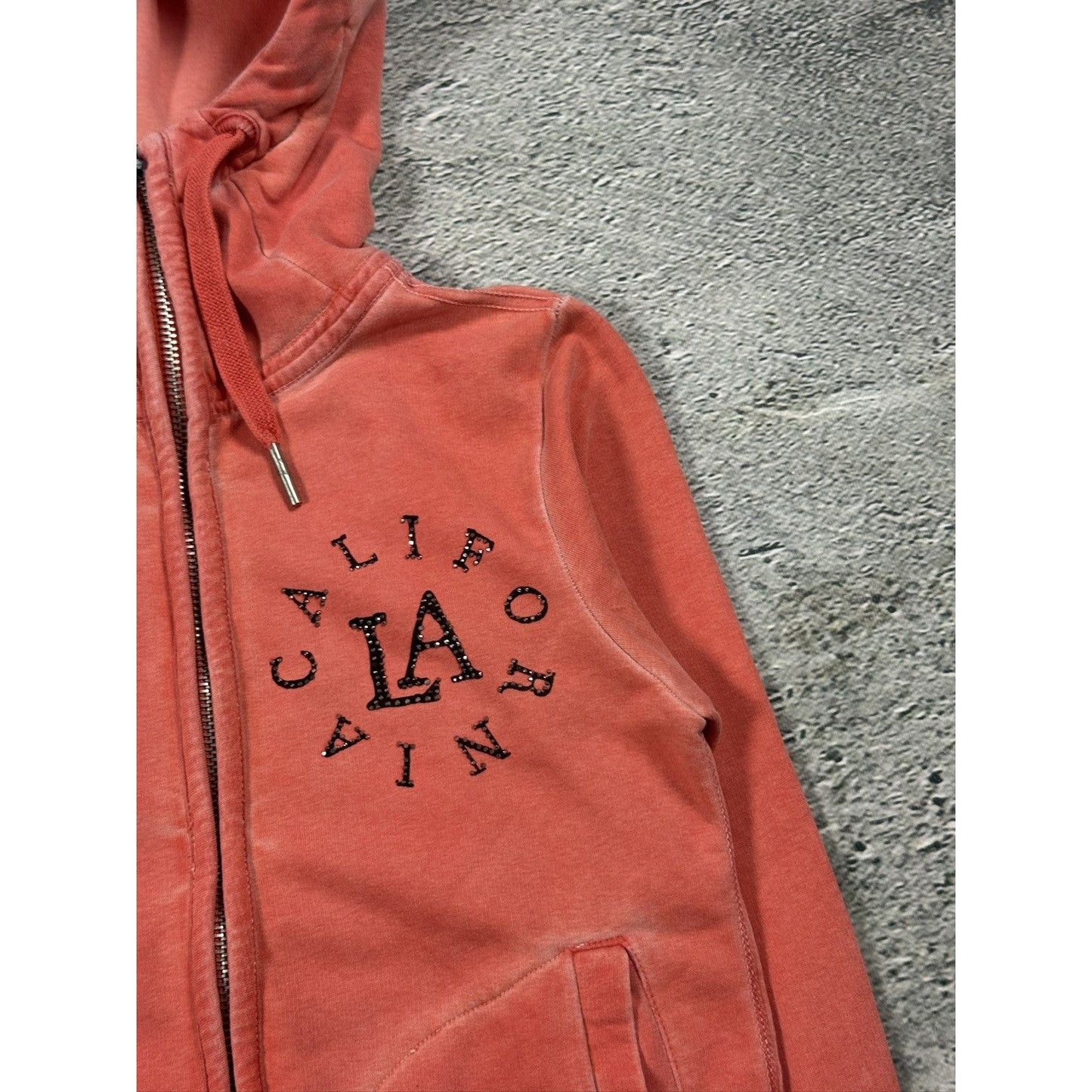 True Religion vintage zip hoodie Orange Rhinestones LA