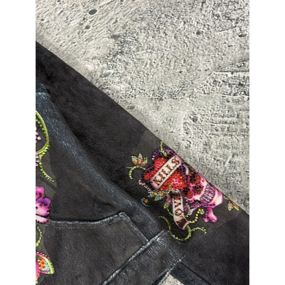 Ed Hardy zip hoodie black red vintage Y2K faux fur