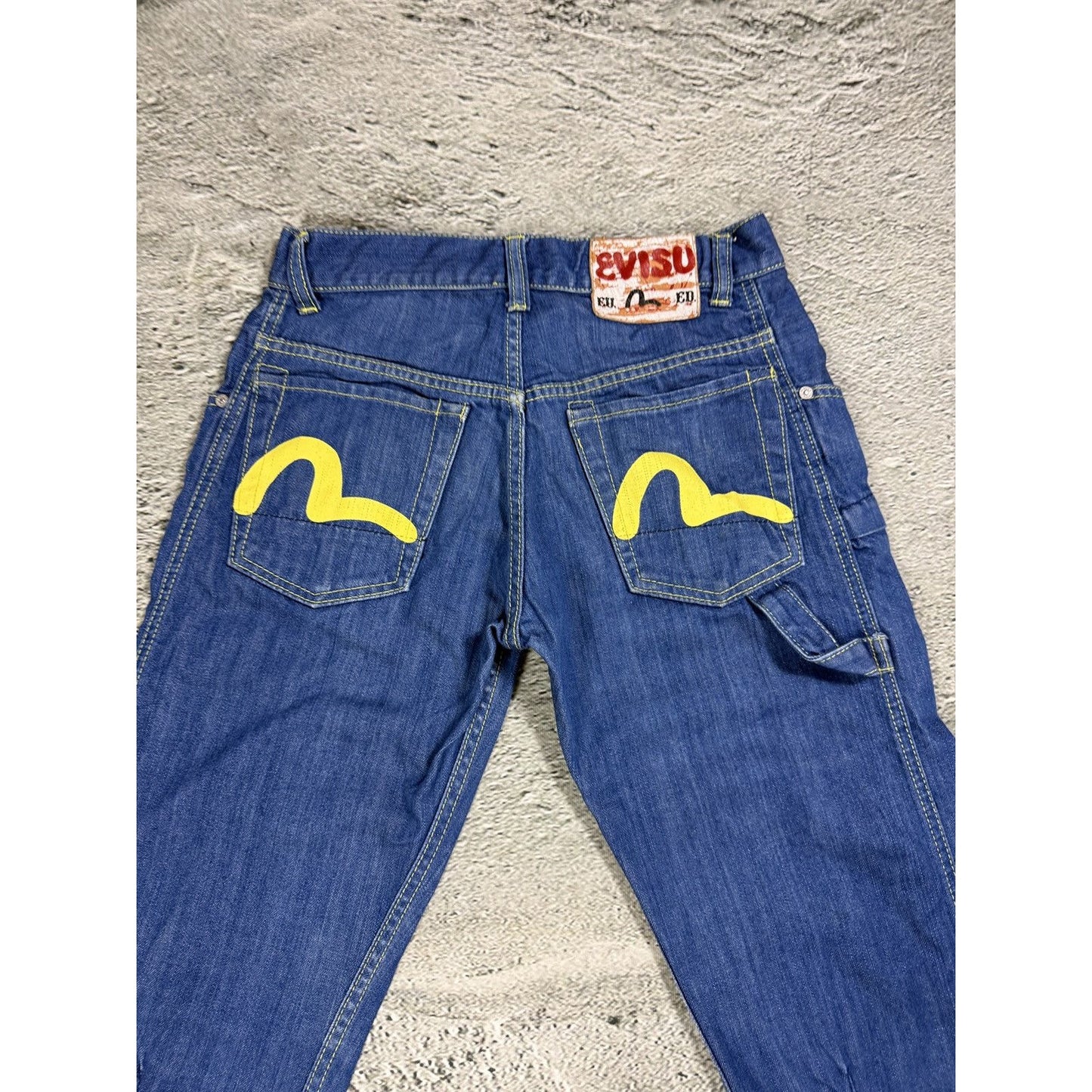 Evisu EU ED jeans vintage denim pants cargo blue yellow Y2K