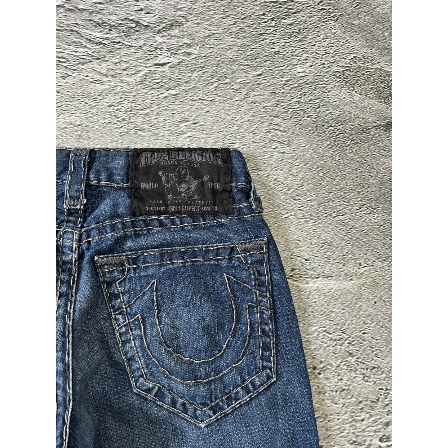 True Religion vintage jeans navy blue thick stitching Y2K