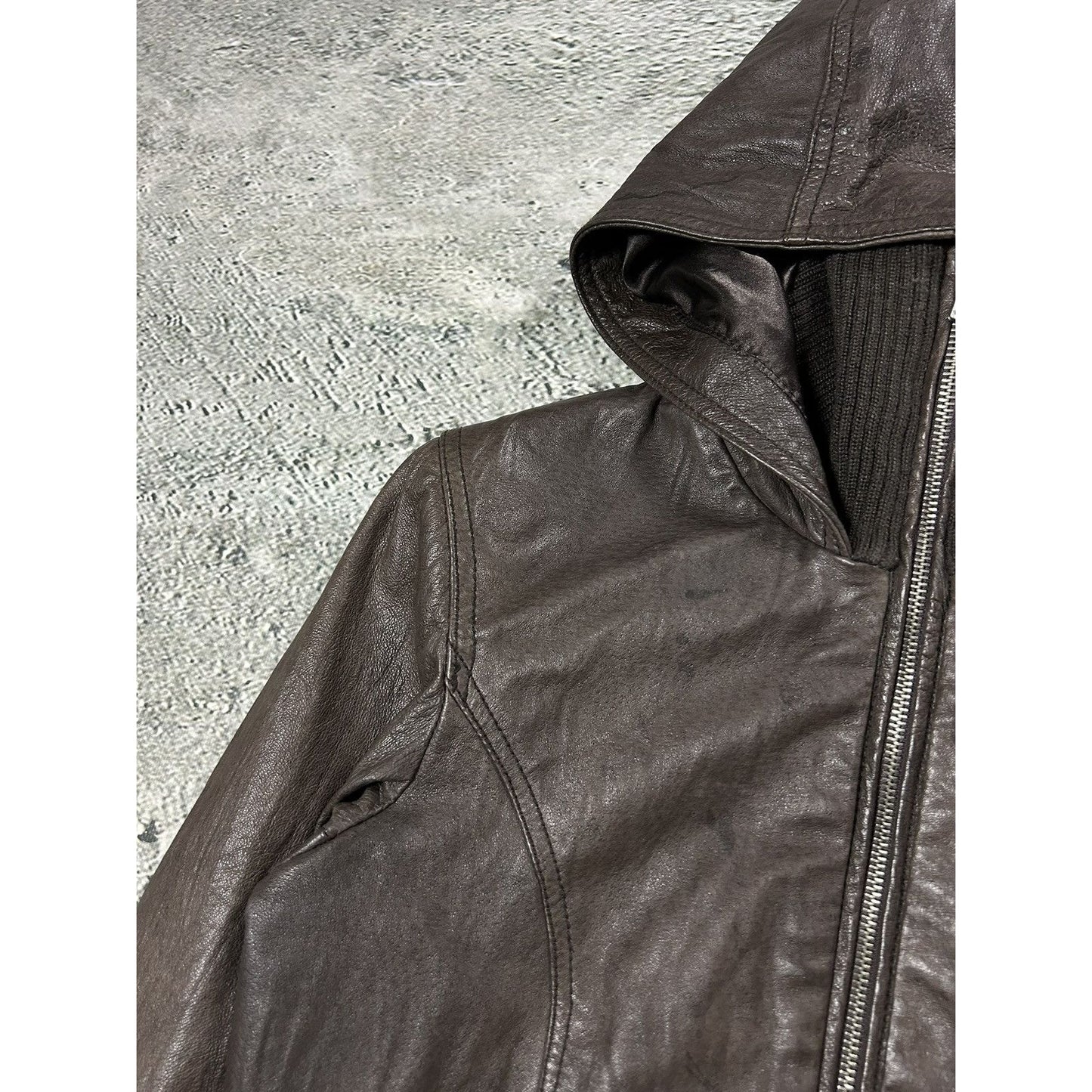 Bikbok brown vintage leather jacket hooded