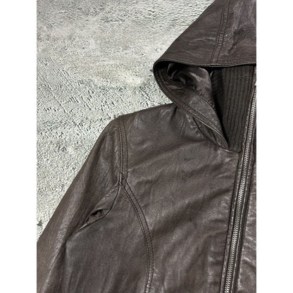 Bikbok brown vintage leather jacket hooded