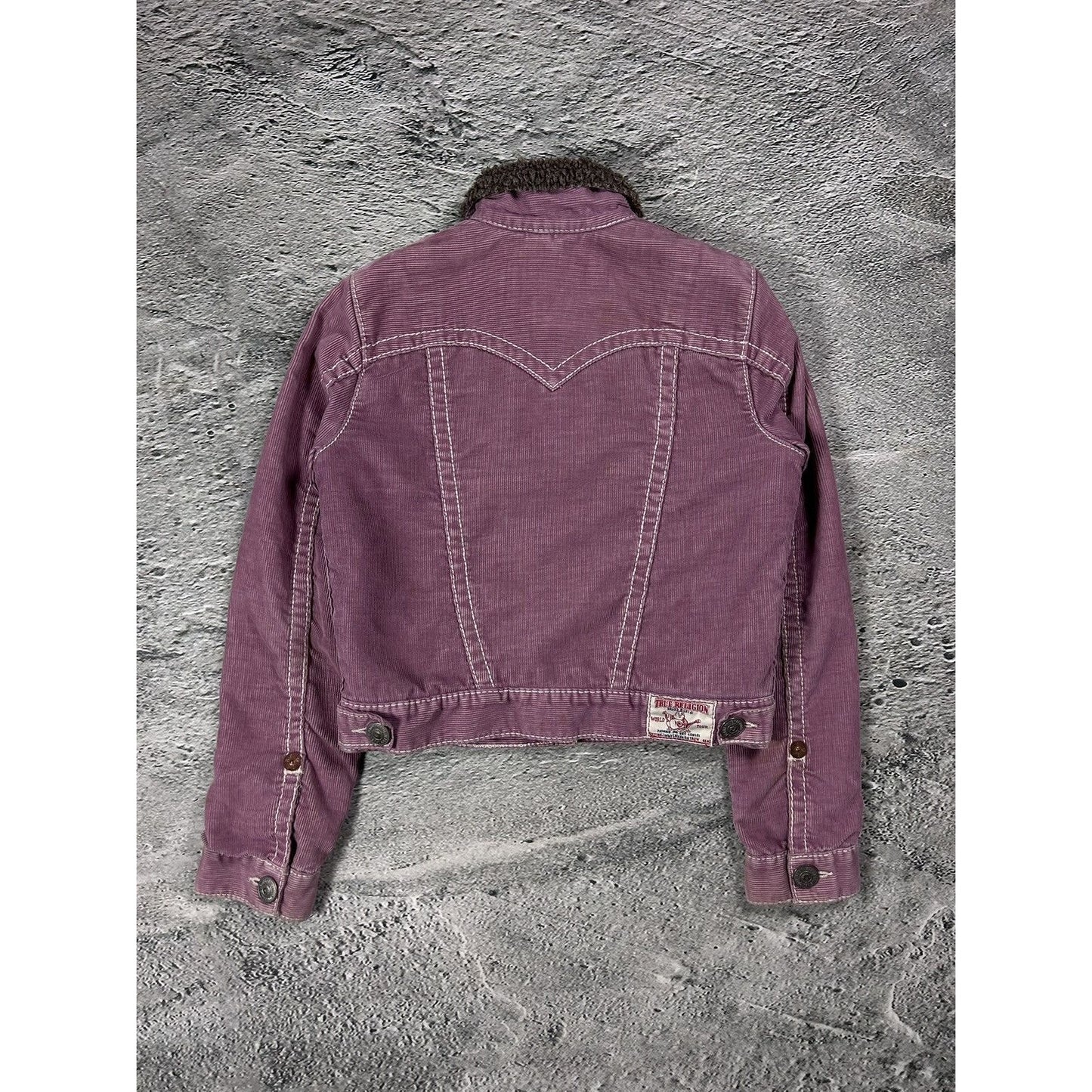 True Religion corduroy denim jacket sherpa trucker pink