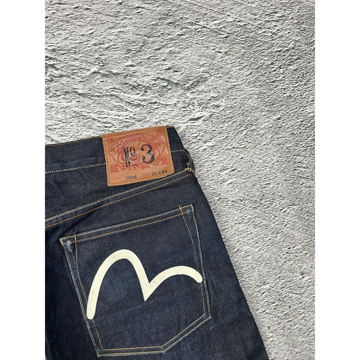 Evisu jeans vintage dark navy selvedge denim white seagull