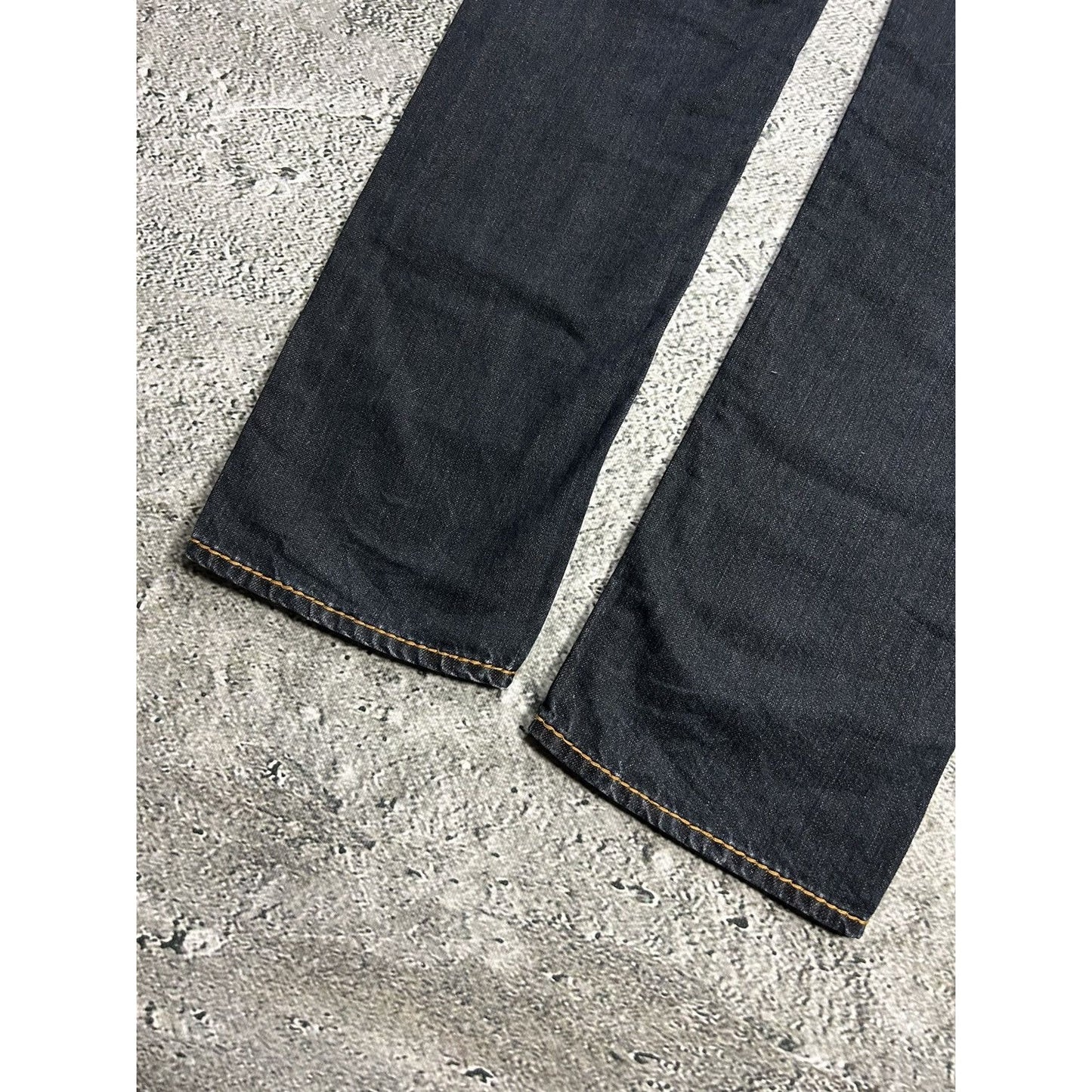 True Religion dark navy jeans orange thick stitching Y2K