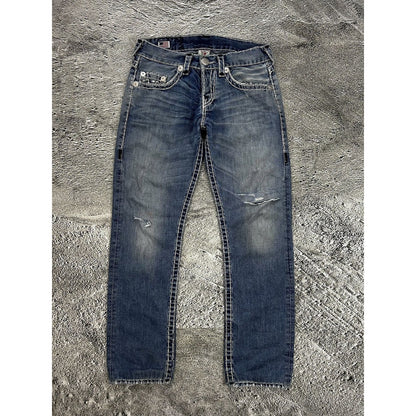 True Religion blue jeans thick white stitching Y2K