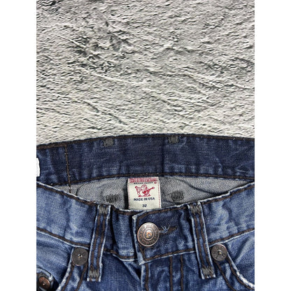True Religion blue jeans white thick stitching Logan