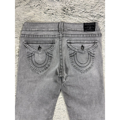 True Religion jeans grey black thick stitching flared Billy