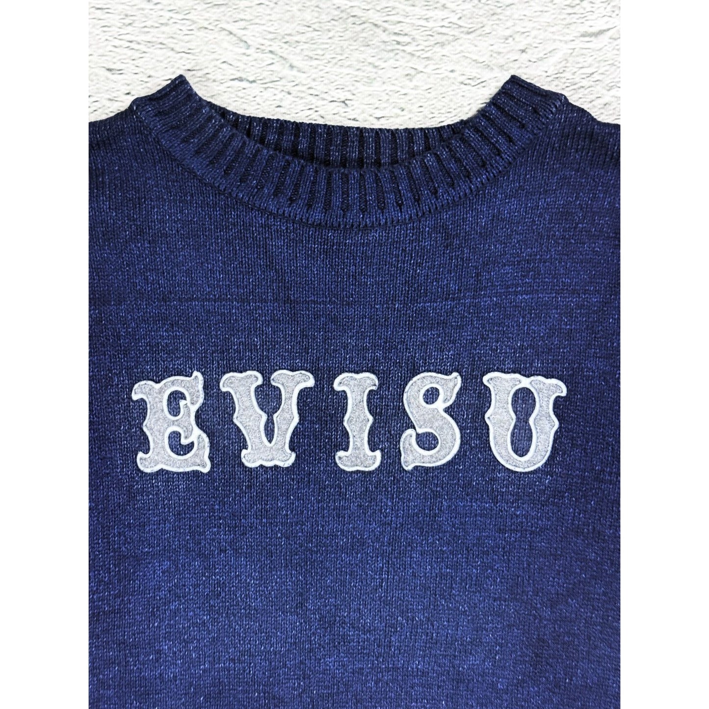 Evisu sweater navy big logo spell out knit made in Japan
