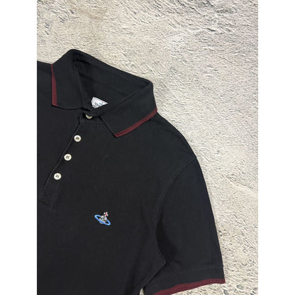Vivienne Westwood black polo red stripe orb logo