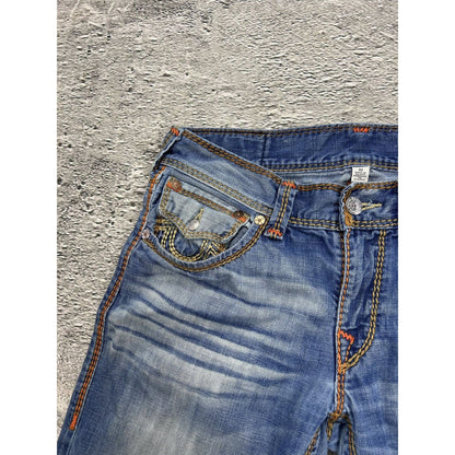 True Religion blue jeans thick stitching straight Y2K