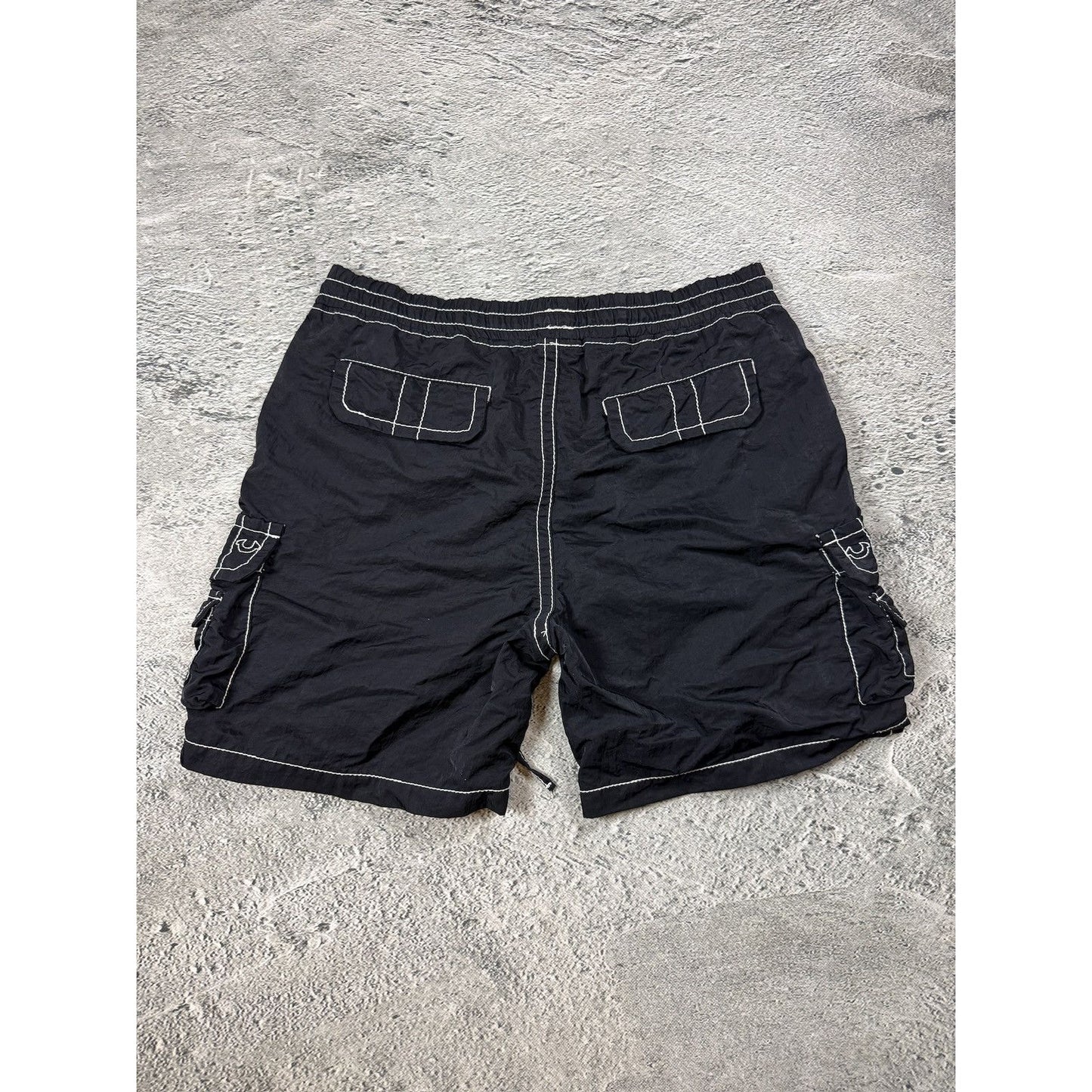True Religion shorts black white stitching