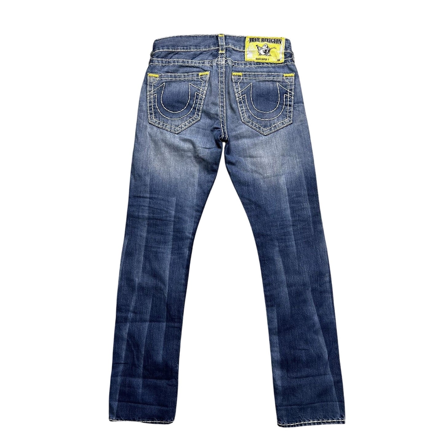 True Religion blue jeans white thick stitching Y2K