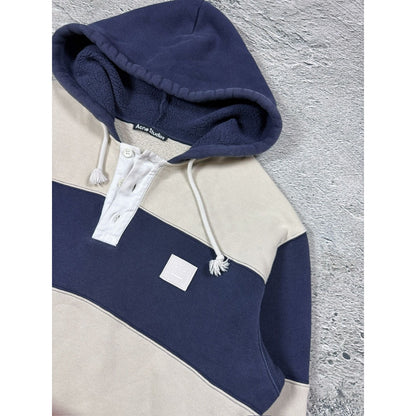Acne Studios Striped Navy White hoodie face logo