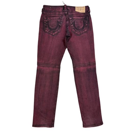 True Religion jeans biker burgundy red Moto washed Y2K slim skinny