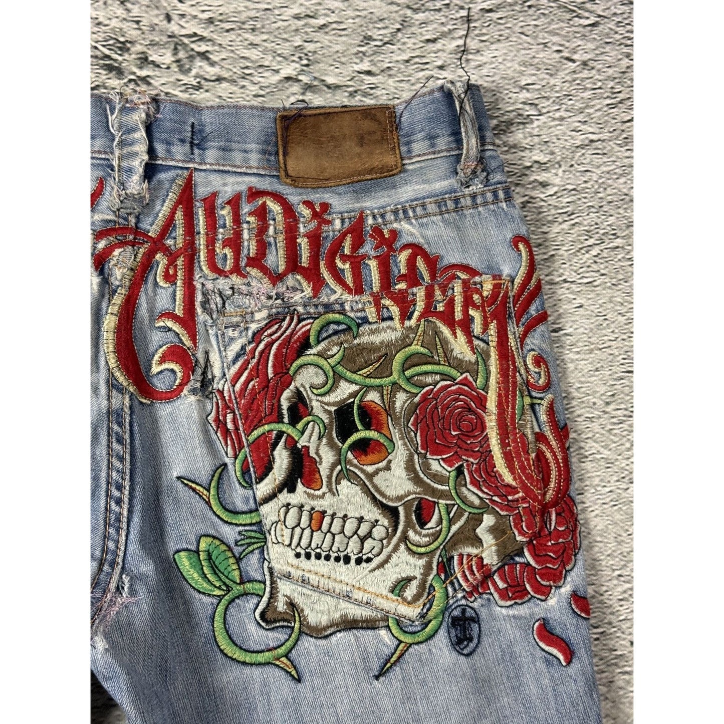 Ed Hardy Christian Audigier vintage jeans skeleton roses