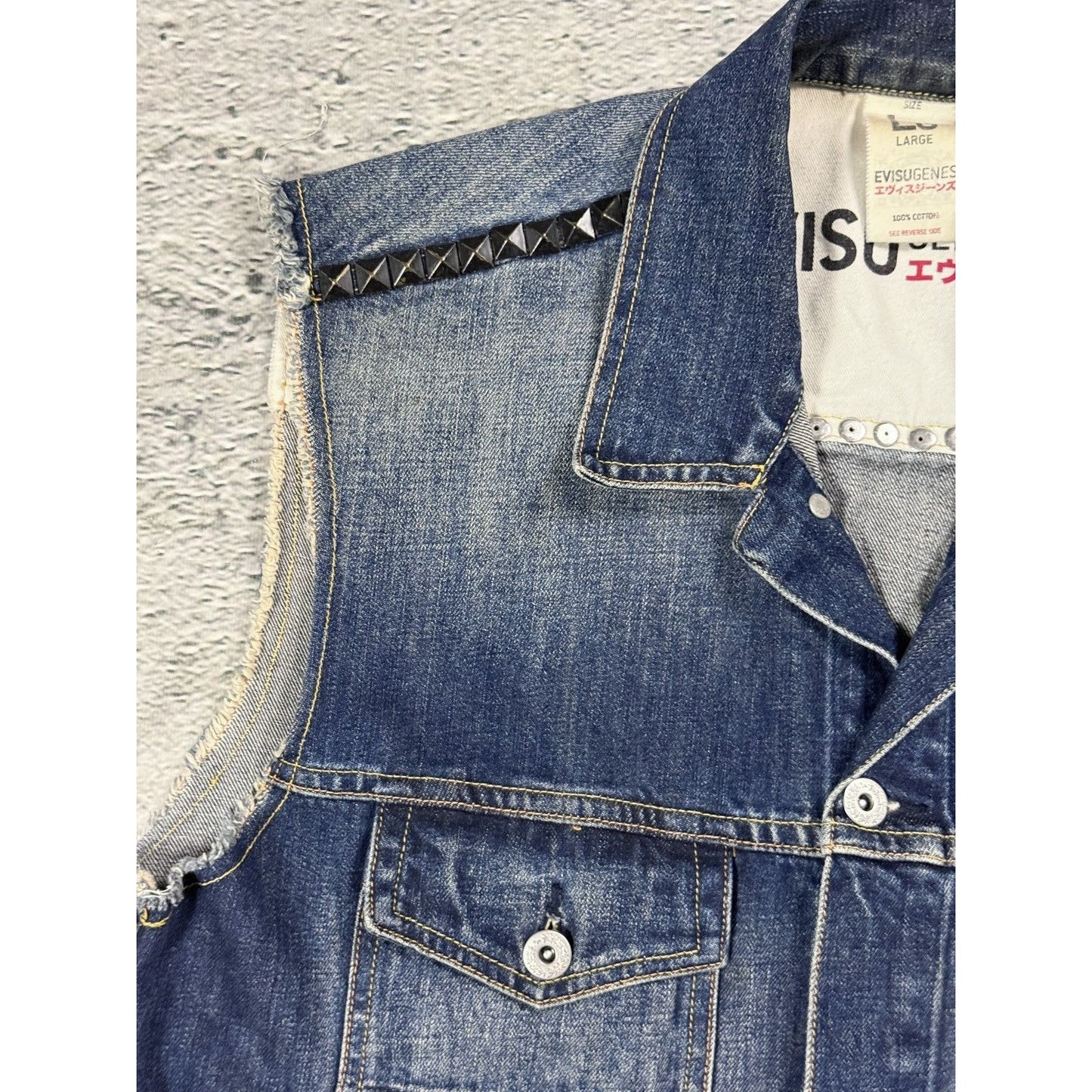 Evisu denim vest studded jacket blue
