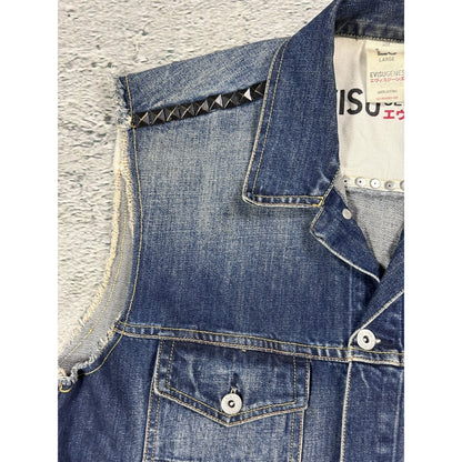 Evisu denim vest studded jacket blue