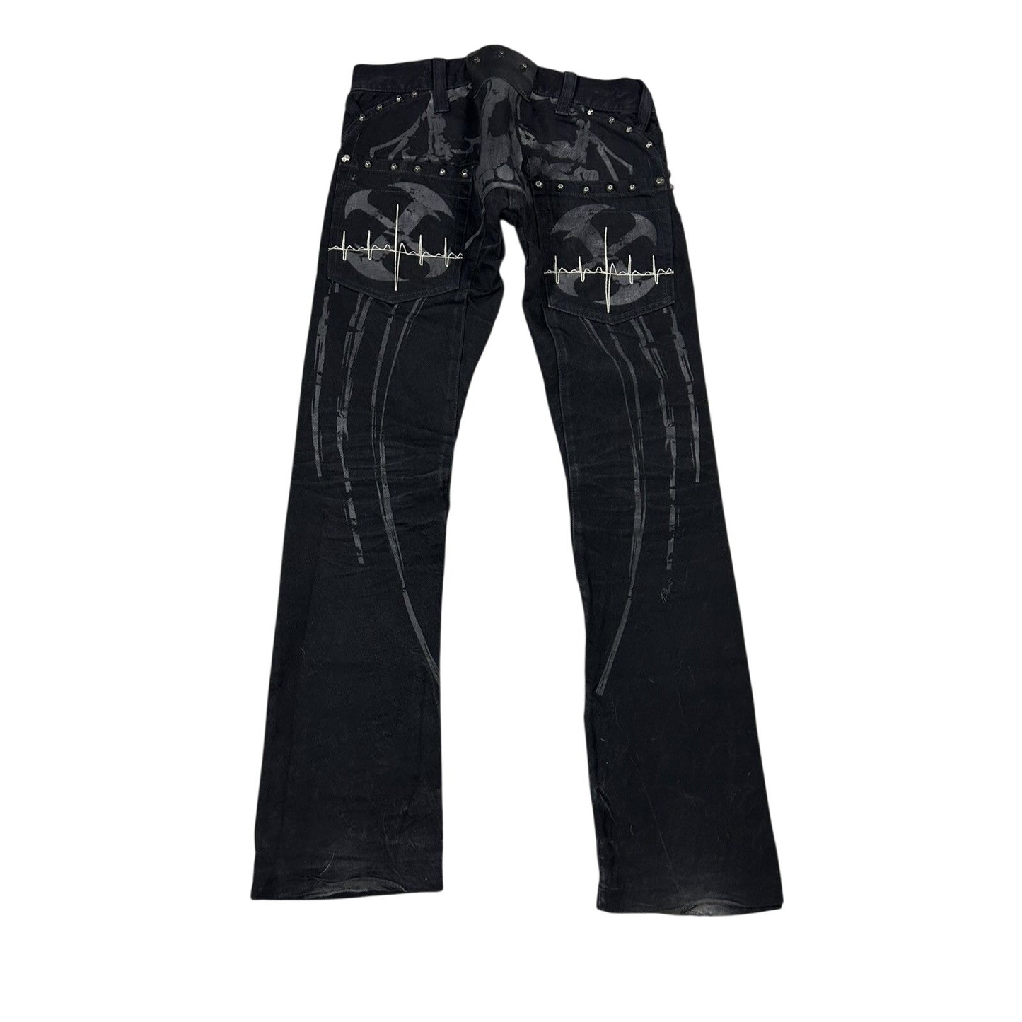 Wax jeans studded flared black skull