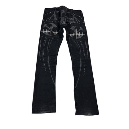 Wax jeans studded flared black skull