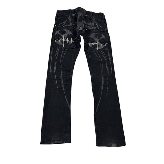 Wax jeans studded flared black skull