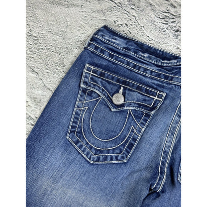 True Religion blue jeans white thick stitching Billy