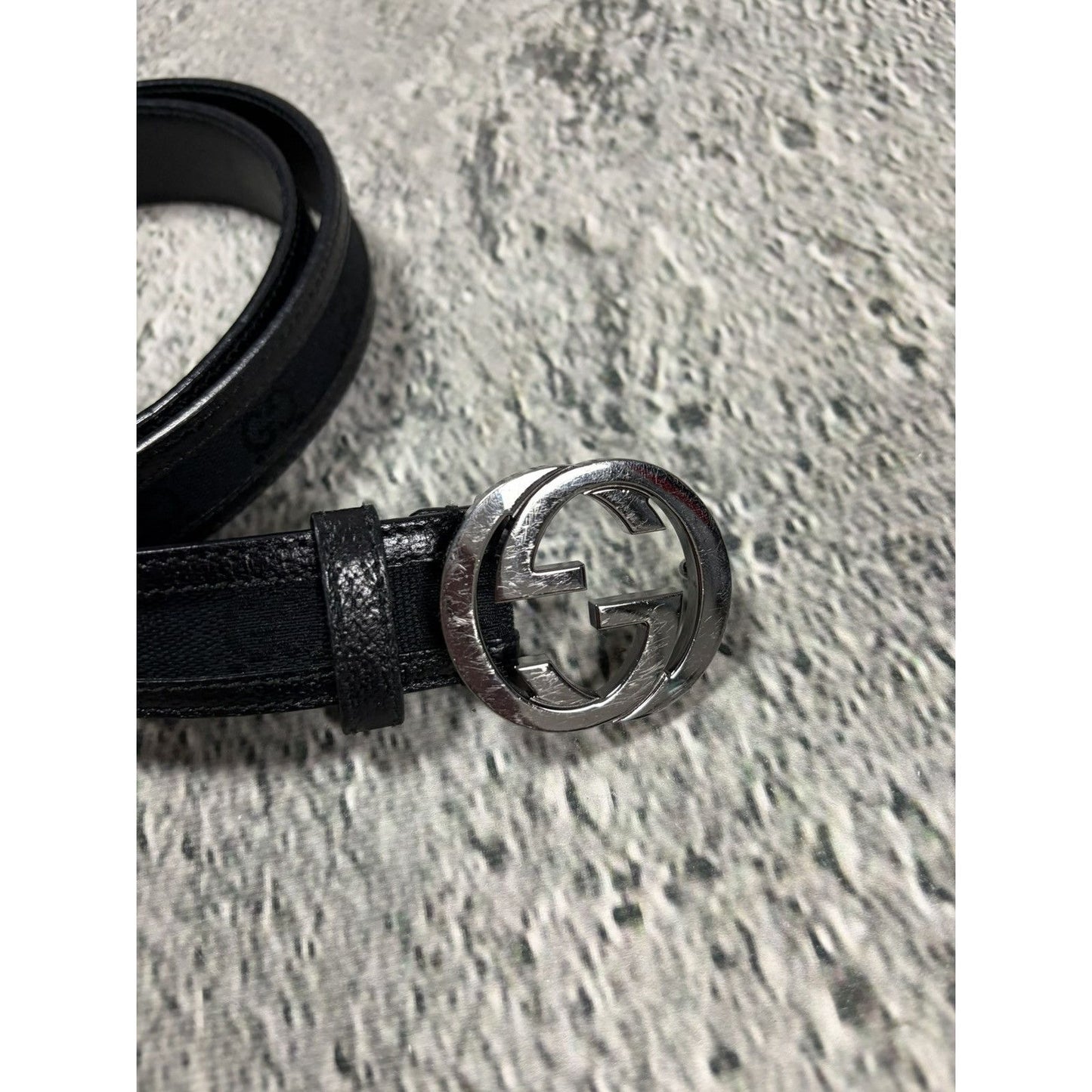 Gucci belt big buckle double G black silver monogram