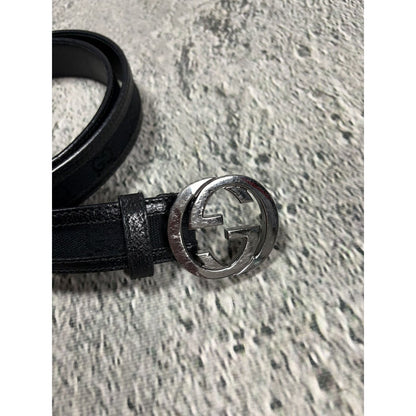 Gucci belt big buckle double G black silver monogram