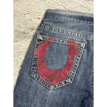 True Religion vintage blue jeans big logo Red painted