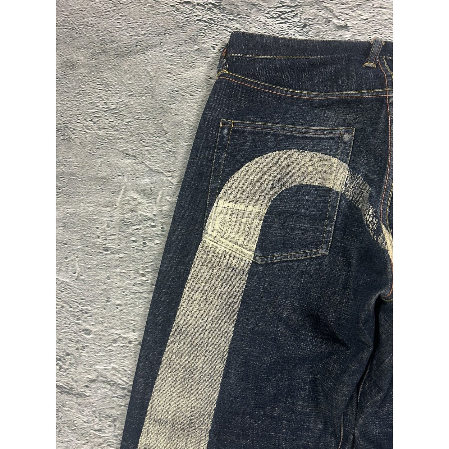 Evisu jeans white daicock big logo blue selvedge denim