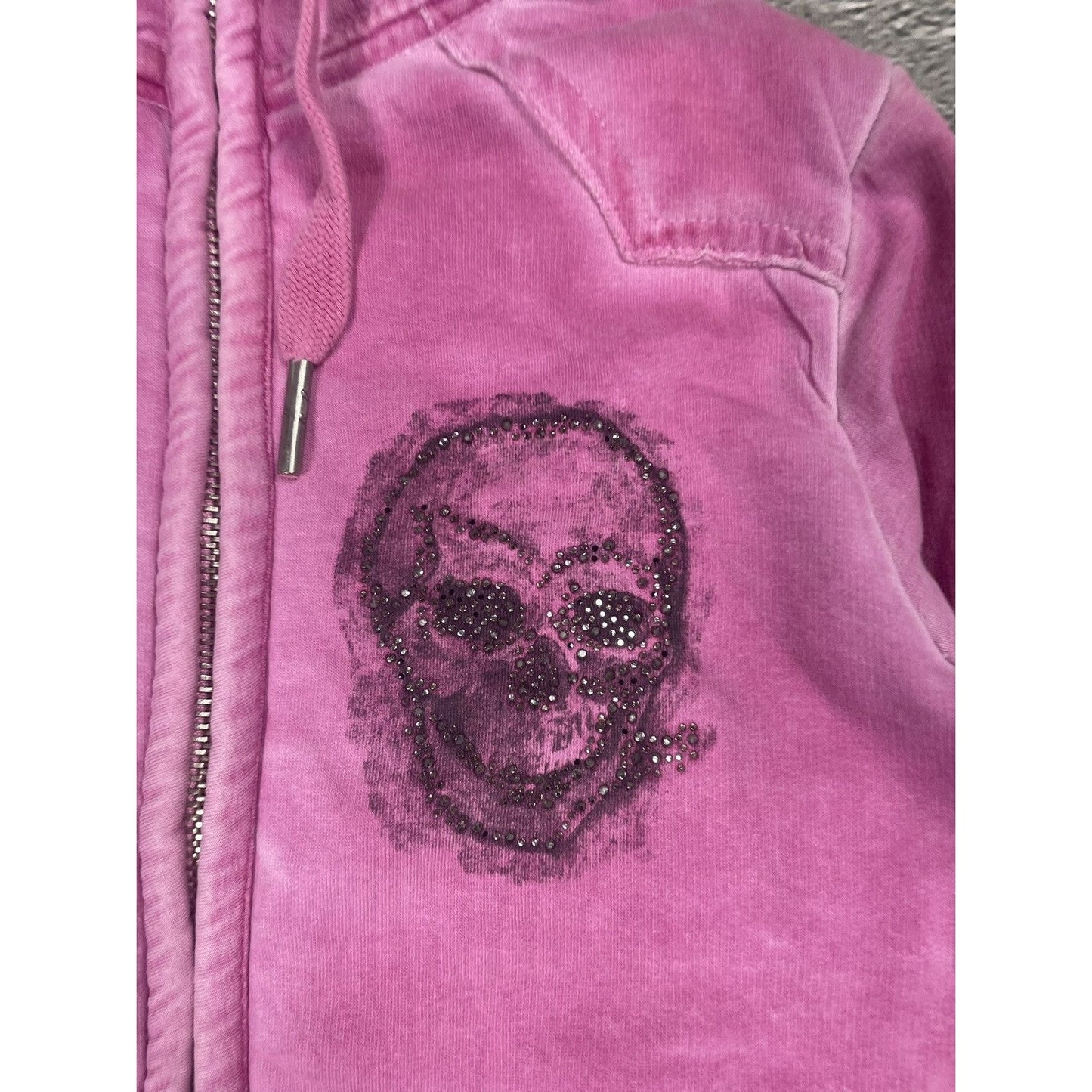 True Religion pink zip hoodie big logo vintage skulls Y2K