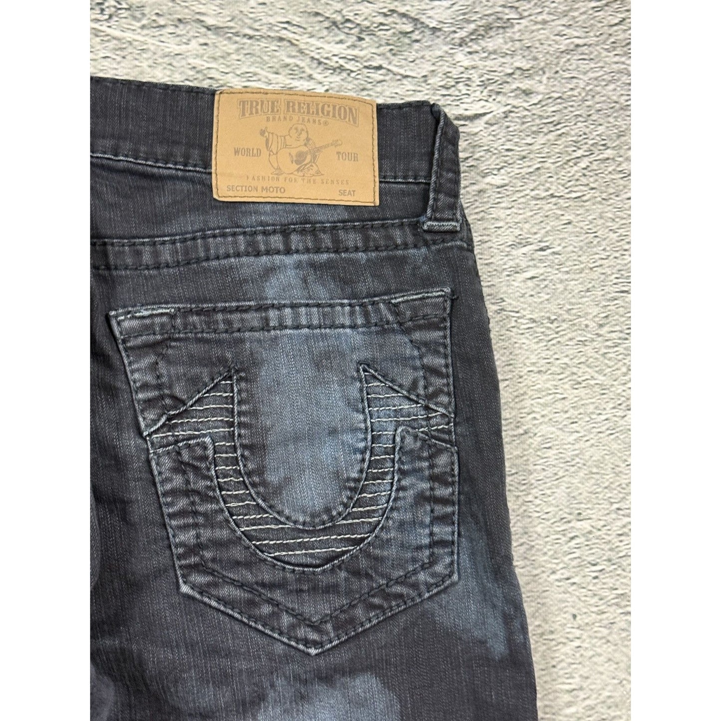 True Religion jeans biker black vintage washed