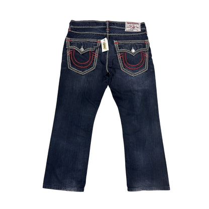 True Religion VAMP navy blue jeans red stitch contrast Y2K