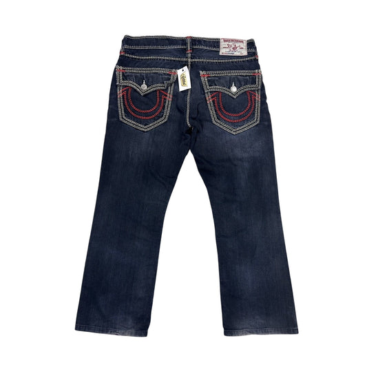 True Religion VAMP navy blue jeans red stitch contrast Y2K