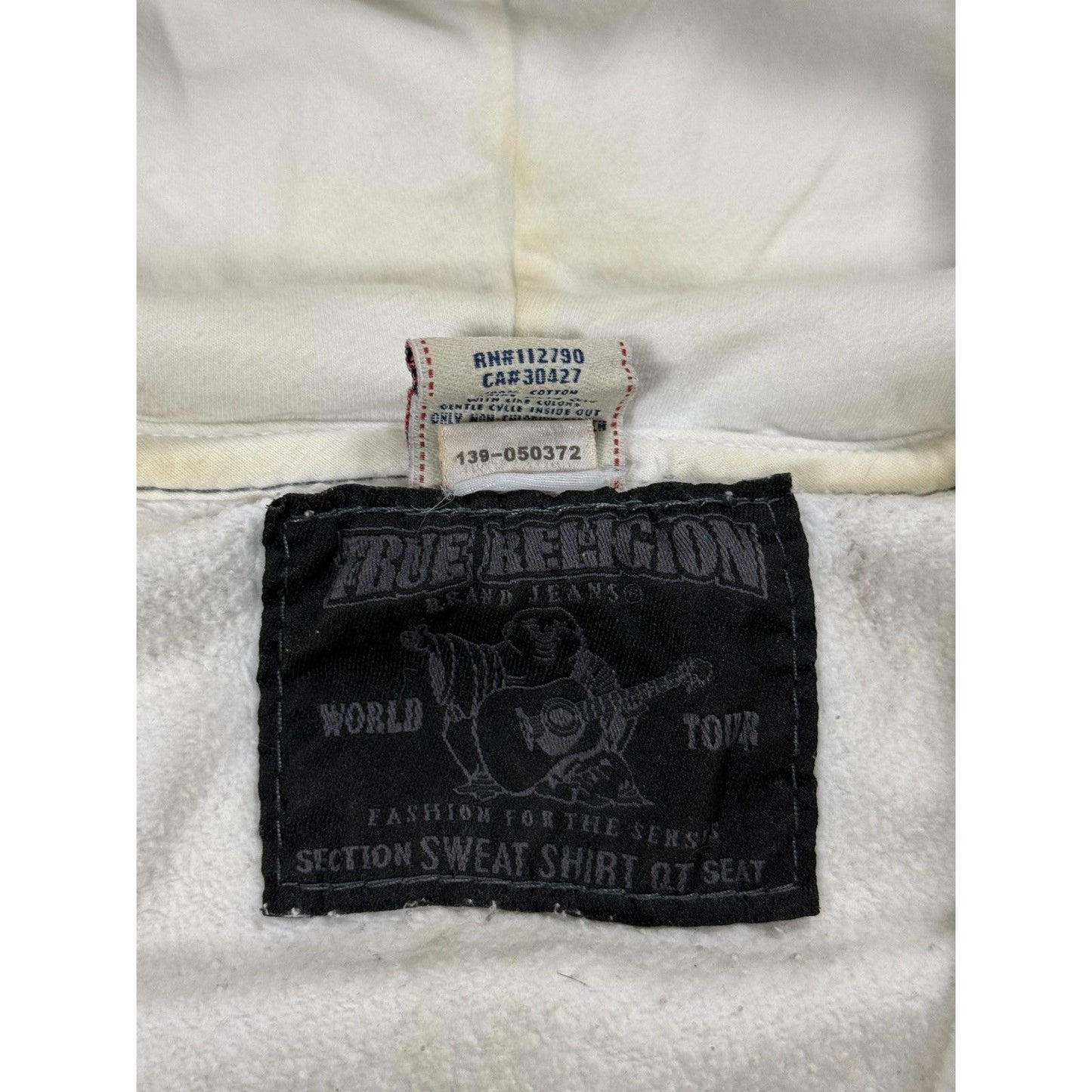 True Religion zip hoodie vintage white thick stitching Y2K