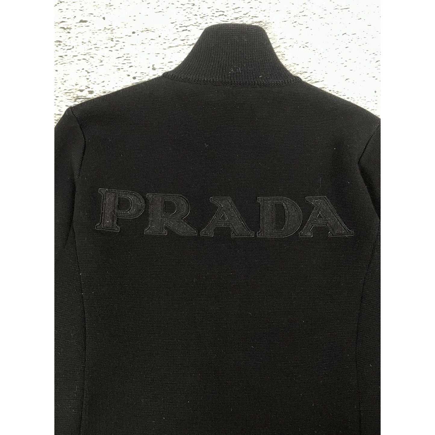 Prada big logo wool zip knit sweter nylon pull-over