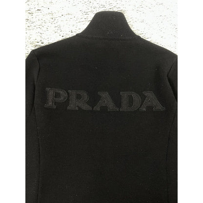 Prada big logo wool zip knit sweter nylon pull-over