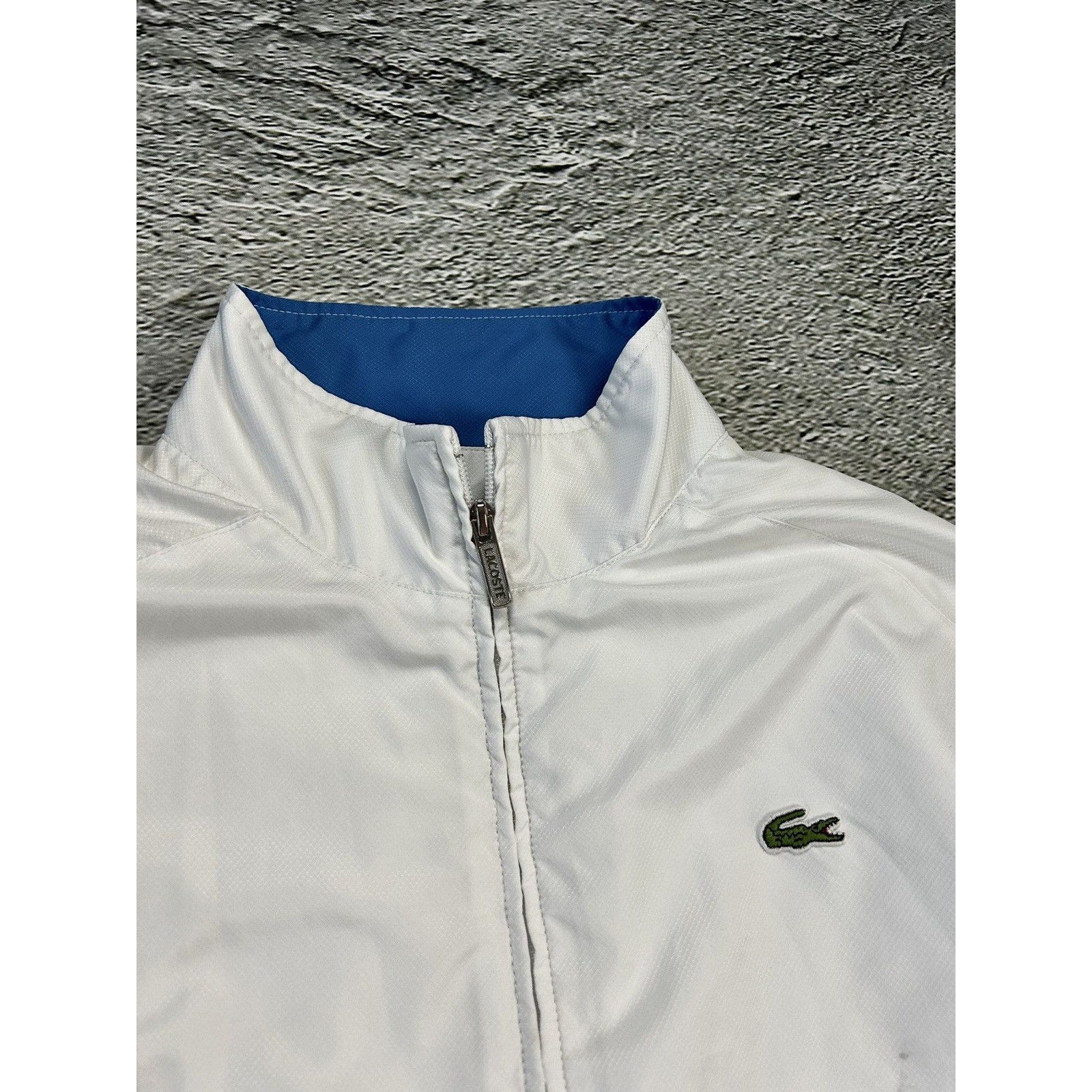 Lacoste track jacket white blue vintage nylon drill Y2K