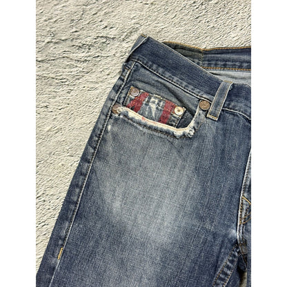 True Religion vintage blue jeans big logo Red painted