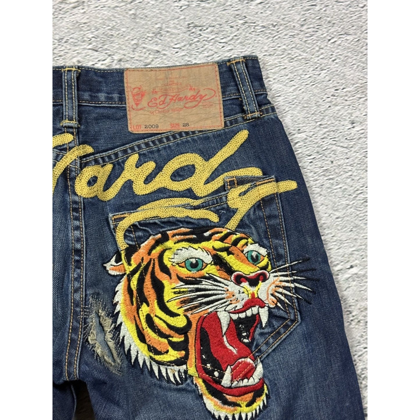 Ed Hardy vintage jeans tigers embroidered big logo pants